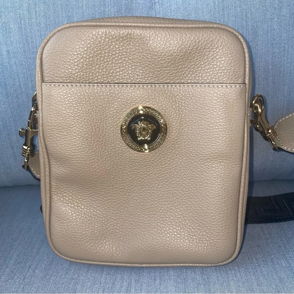 VERSACE BAG crossbody Tan Leather La Medusa satchel bag saddle messenger purse - Picture 4 of 17